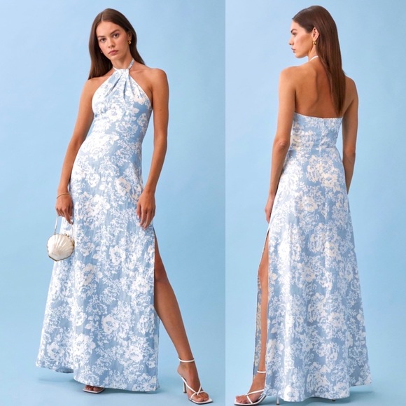COPY - Blue Floral Linen Reformation Maxi Dress - Picture 1 of 4